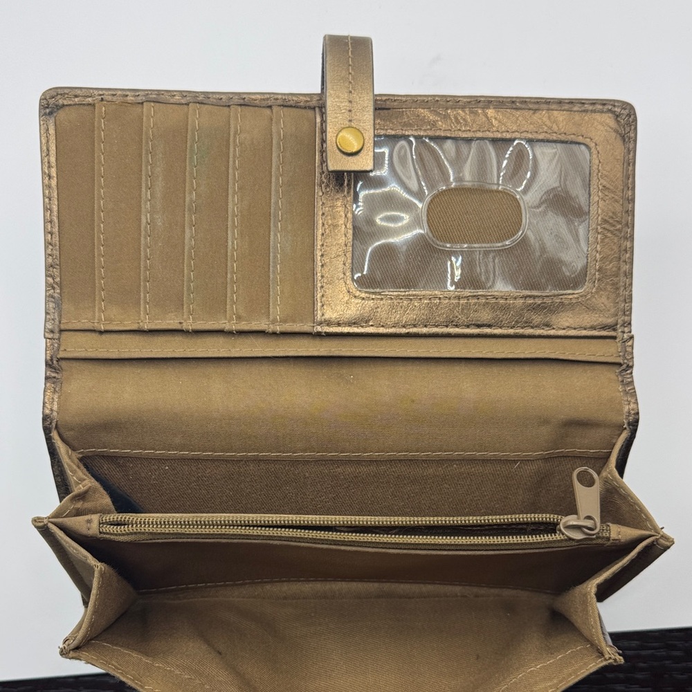 Genuine Leather Patchwork Metallic Long Wallet Go… - image 6